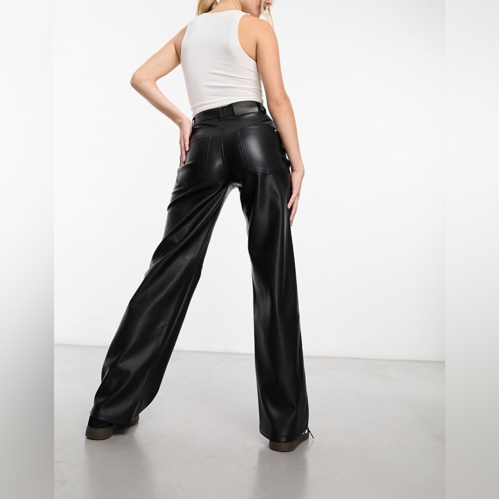 BERSHKA bell bottom/straight leg faux leather pant